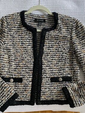 St. John Black, White & Brown Tweed Open-Front Blazer